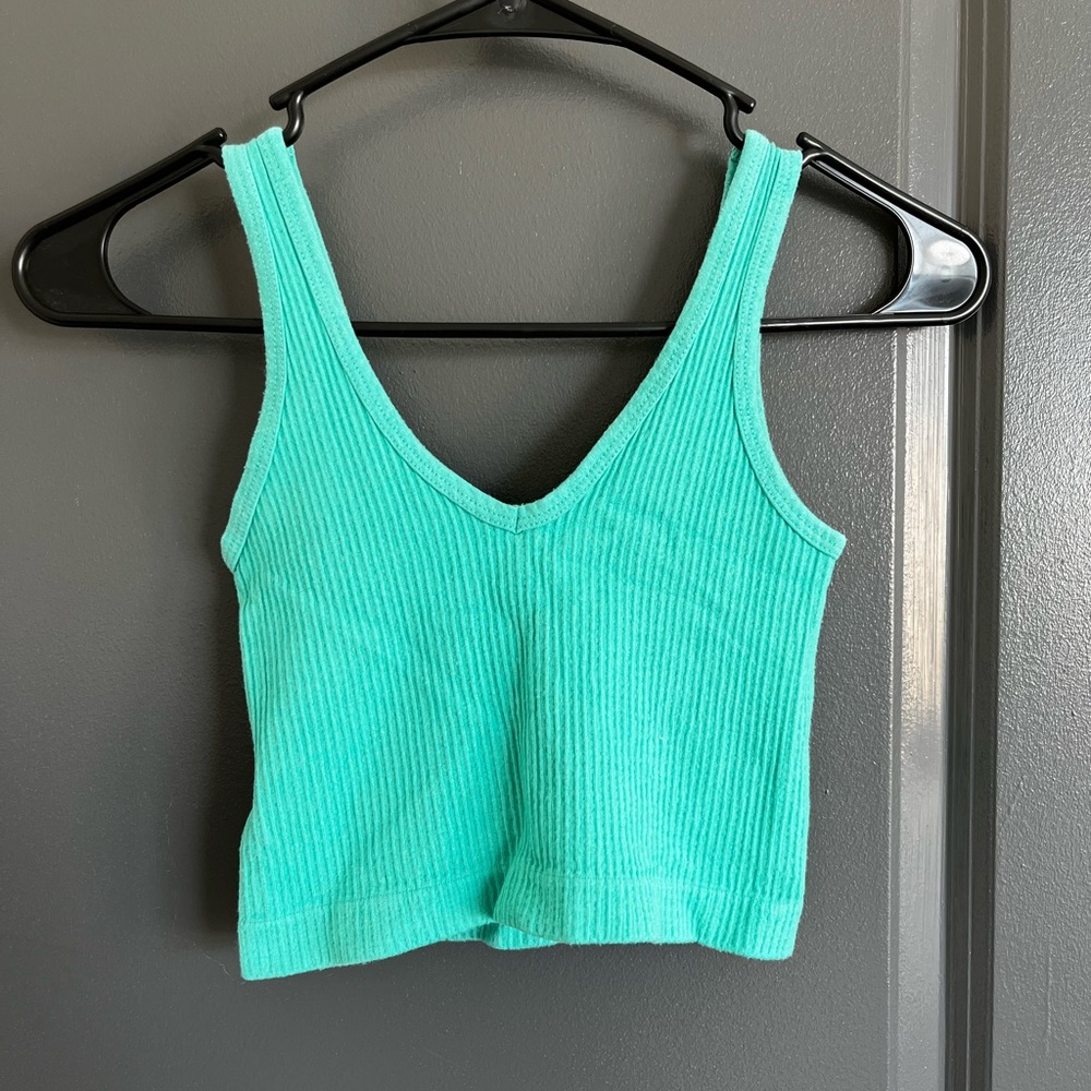 Urban Outfitters Green Ribbed Crop Tank Top